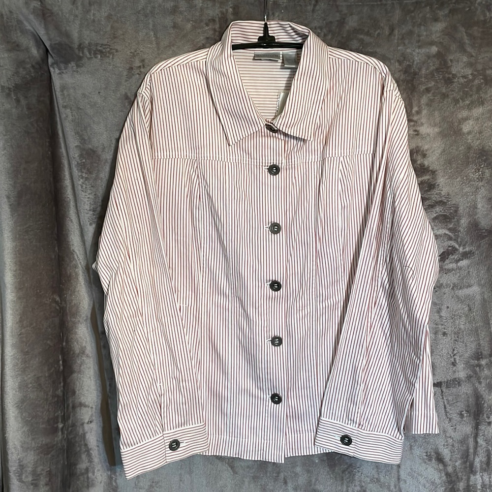 NWT Chico’s Size 3 (16) Cruz Stripe Little Meg Jacket 97% Cotton 3% Spandex